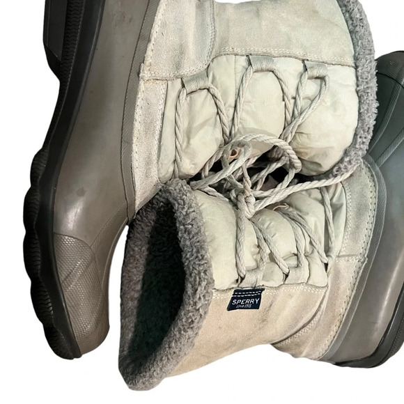 Sperry Syren Strait Oat Winter Bone Lace Up Boots snow rain faux fur pull on 8.5 - Picture 7 of 12